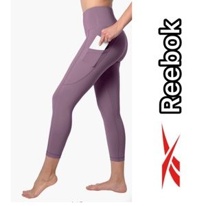 NWT REEBOK ASPIRE HIGHRISE CAPRI LEGGINGS with MESH in SEA FOG COLOR